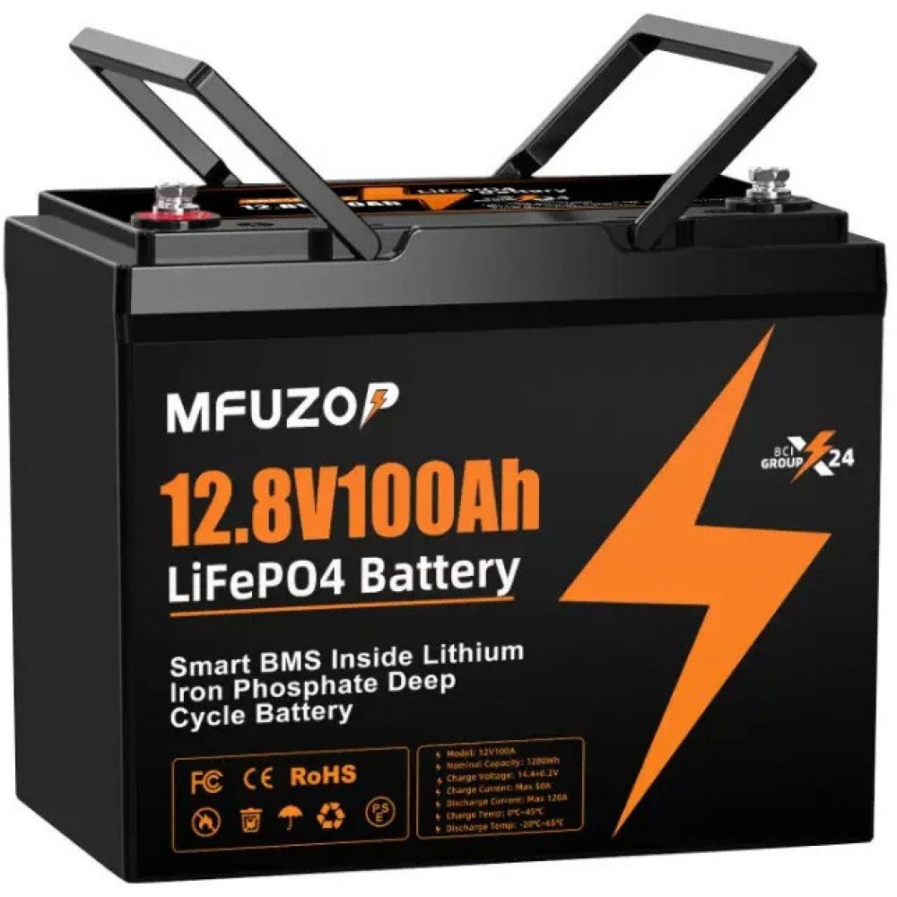 a-7004267660_lifepo4-12v-100ah-1000x1000 LiFePO4 12V 100Ah Акумулятор Mfuzop 1280Wh, 100A, BMS для ДБЖ з складними ручками - Зображення 1